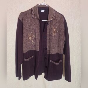 T-C Fashion Brown Embroided Sweater Size Large Vintage